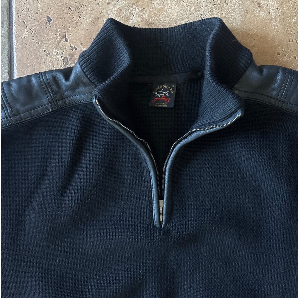 Vintage PAUL and  SHARK Black Leather Half Zip Sweater Size XL